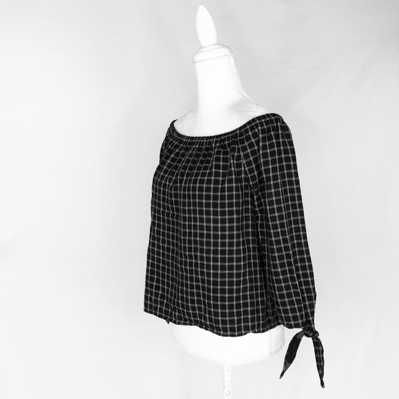 Madewell off-the-shoulder plaid black white swing top shirt blouse small - Picture 6 of 8